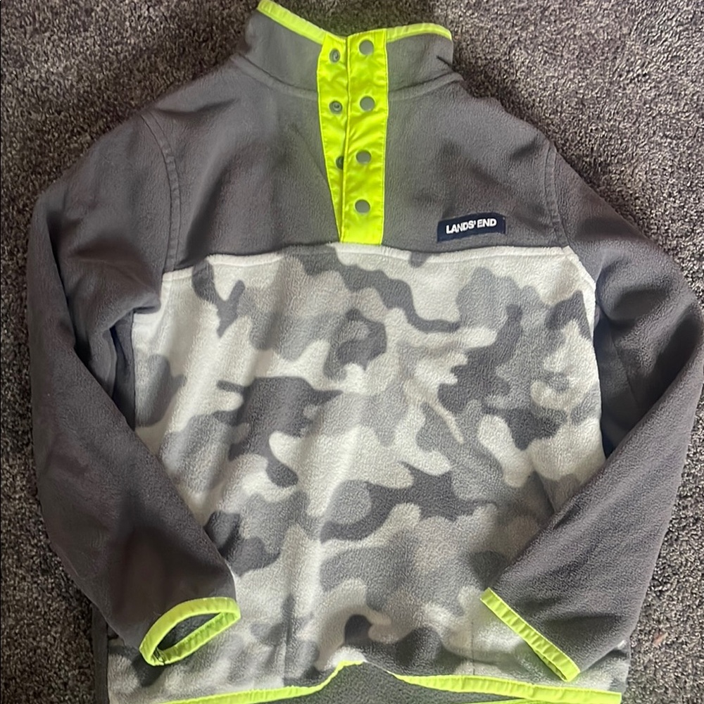 Lands' End Kids' Gray and Neon Green Fleece Pullover